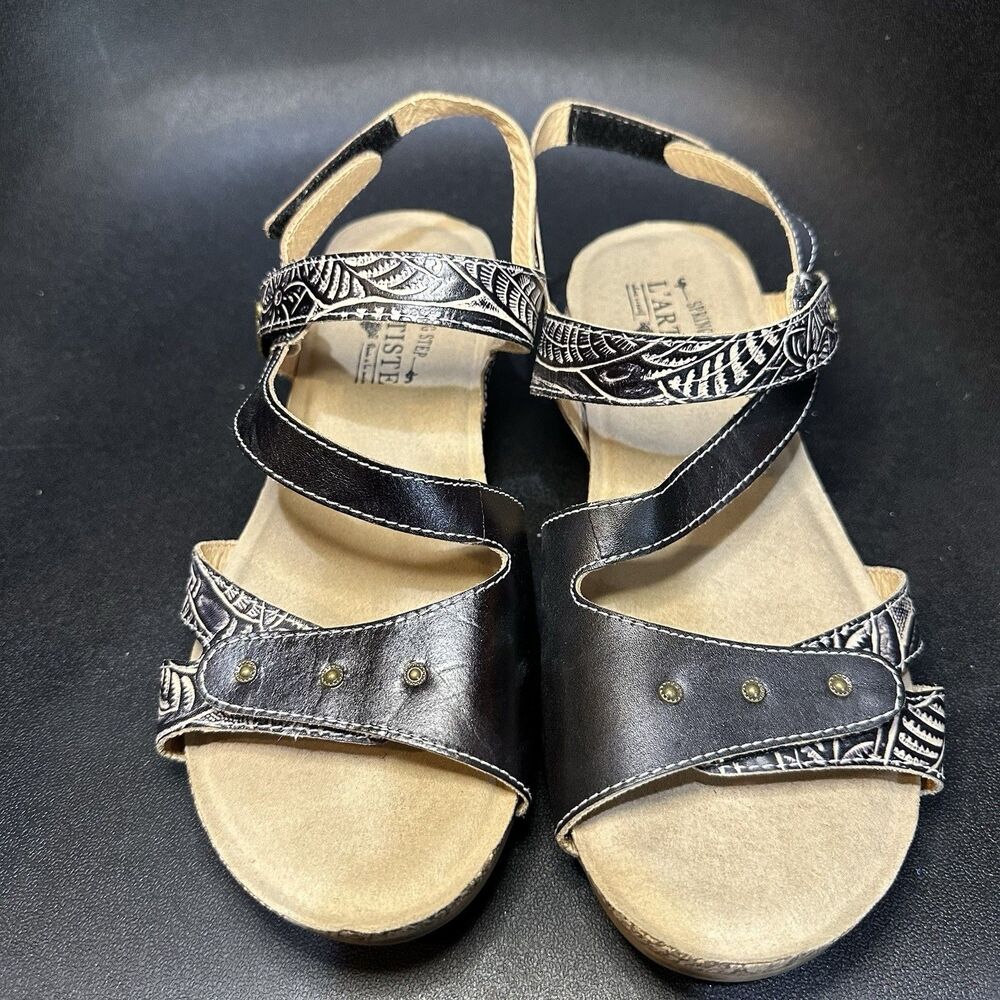 Spring Step L'Artiste Black/White Floral Strappy Wedge Sandal EU 40/ 9 Summer